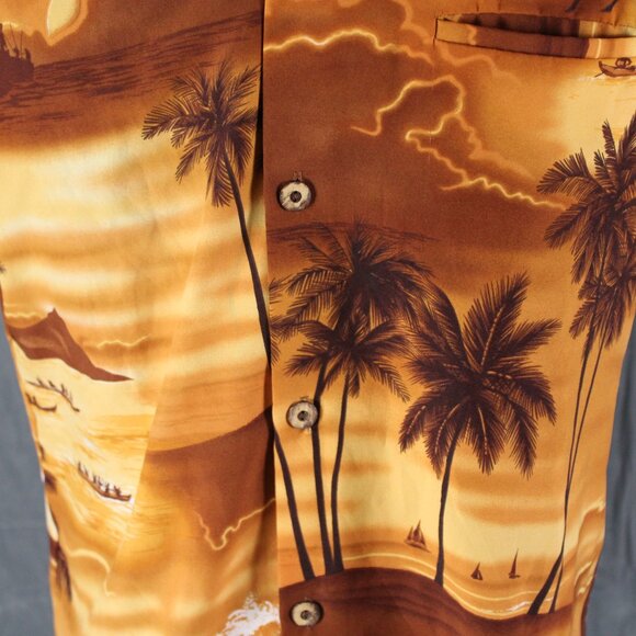 Vintage Hawaiian Shirt - Brown Island Pattern by Made in Hawaii - Men's Small - Picture 3 of 10